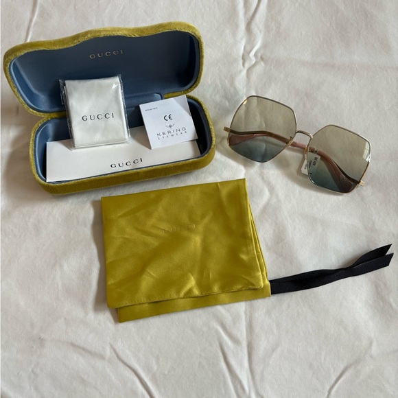 Gucci Accessories - GUCCI GG1005S 001 Gold Hexagonal 61 mm Women's Sunglasses